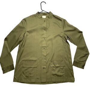 Nicobar Women's Military Utility‎ Green Shirt Jacket Tencel Size Medium Chic